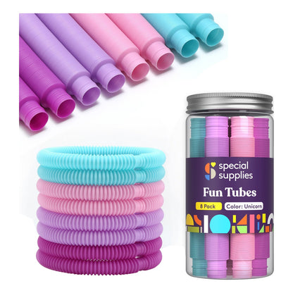 Fun Pull and Pop Tubes for Kids Stretch, Bend, Build, and Connect Toy, Provide Tactile and Auditory Sensory Play, Colorful, Heavy-Duty Plastic by Special Supplies: 8-Pack