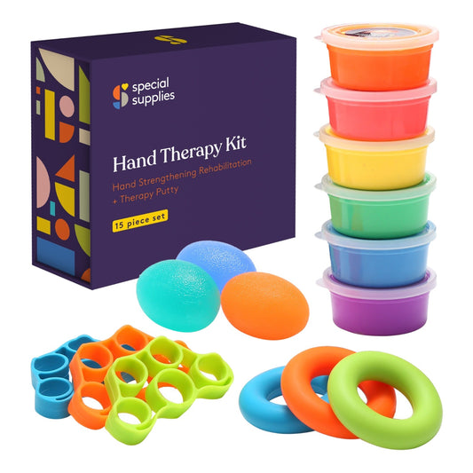 Physical Therapy Putty Kit, Finger Exercisers, and Hand Strengtheners, 15 Pc. Set, Improve Grip Strength, Dexterity, and Mobility, Supports Injury Recovery And Stress Relief, For Kids and Adults