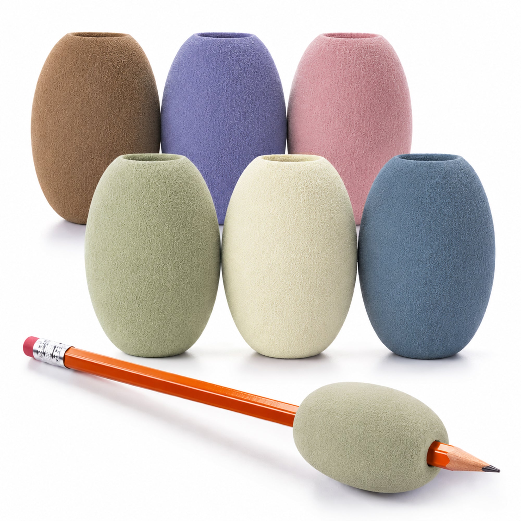 Pencil Grips for Kids & Adults, Egg-Shaped Ergonomic Writing Holders - 6 Pack- Pastel