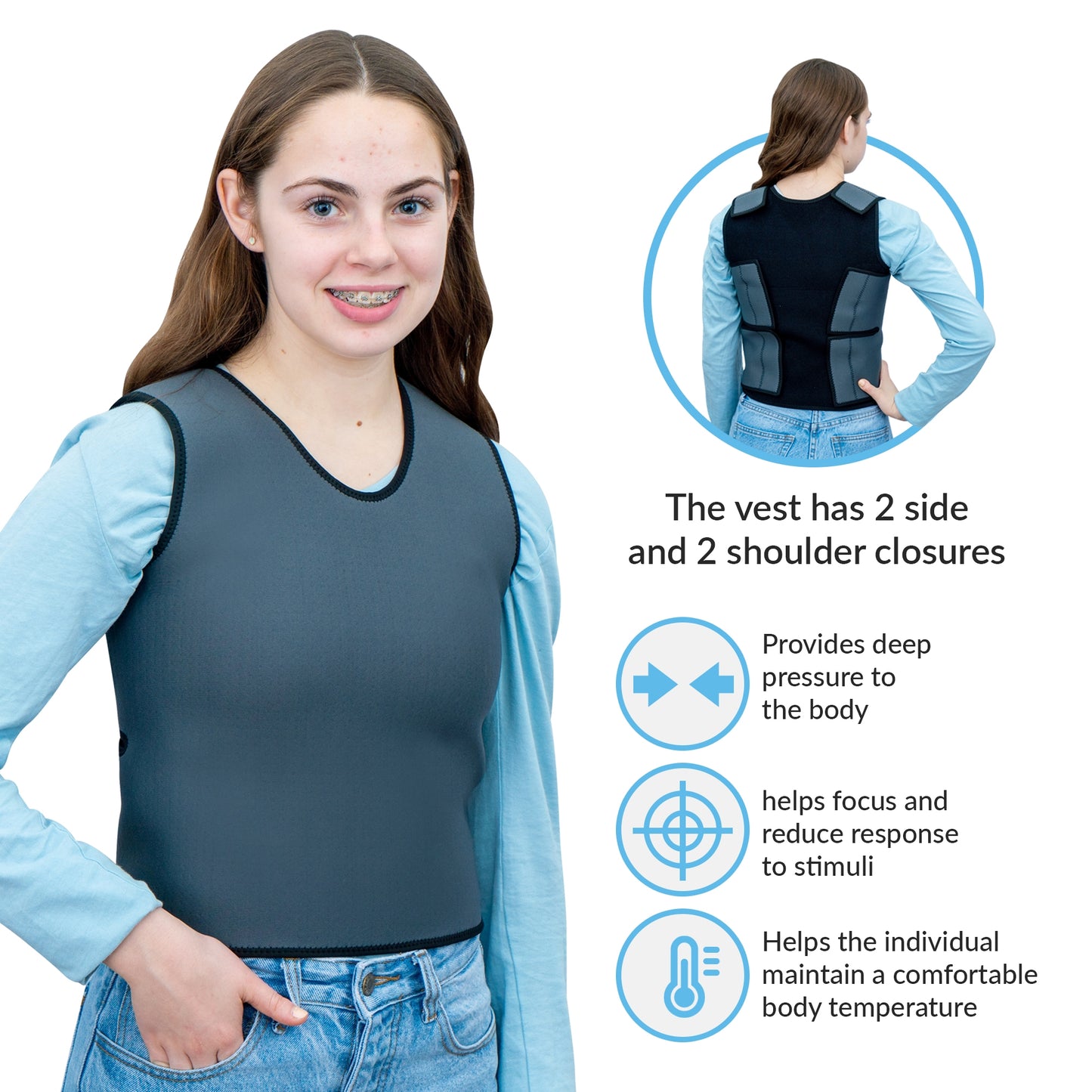 Deep Pressure Compression Sensory Vest (6 Sizes) Comfortable Breathable, Form-Fitting for Kids and Adults