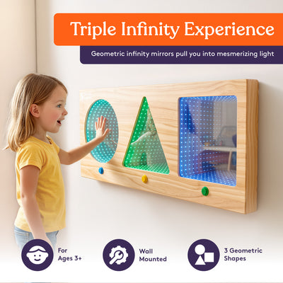 Special Supplies Geometric LED Infinity Mirror Sensory Wall Panel 3 Illuminated Infinity Shapes, Interactive Push-Button LED Controls, Deep Tunnel Light Effect, Sensory Visual Stimulation