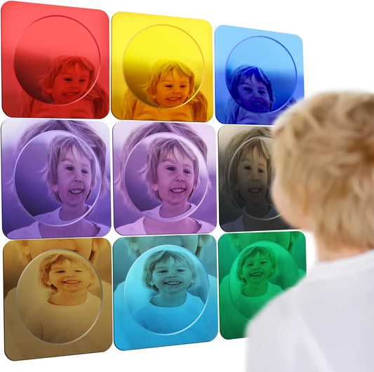 Special Supplies Sensory Bubble Wall Mirror - Multi- Color Interactive Acrylic Mirrors for Wall Decoration and Sensory Toys for Kids Classroom or Home - Room Decor -Visual, Tactile Stimulation - (Pack of 9)