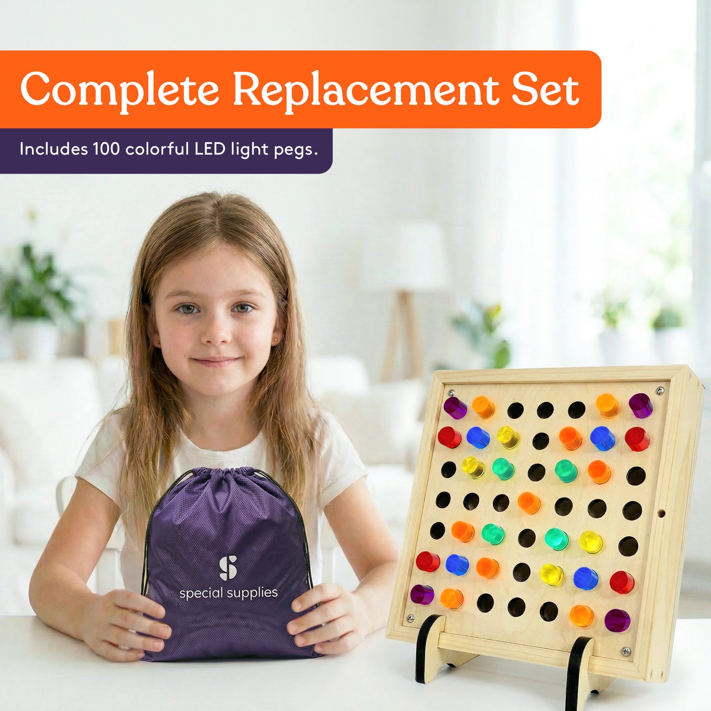 Special Supplies Set of 100 LED Light Peg Board Replacement Pieces for Kids LED Peg Wall, Colorful Illuminated Pegs for Creative Play and STEM Learning- 1” x 4”