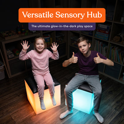 Special Supplies LED Cube Light‑Up Chair/Table Set – Color Changing Glow Cube Furniture, Mood Lighting, RGB LED Seat/Table for Sensory Play, Home and School (16")
