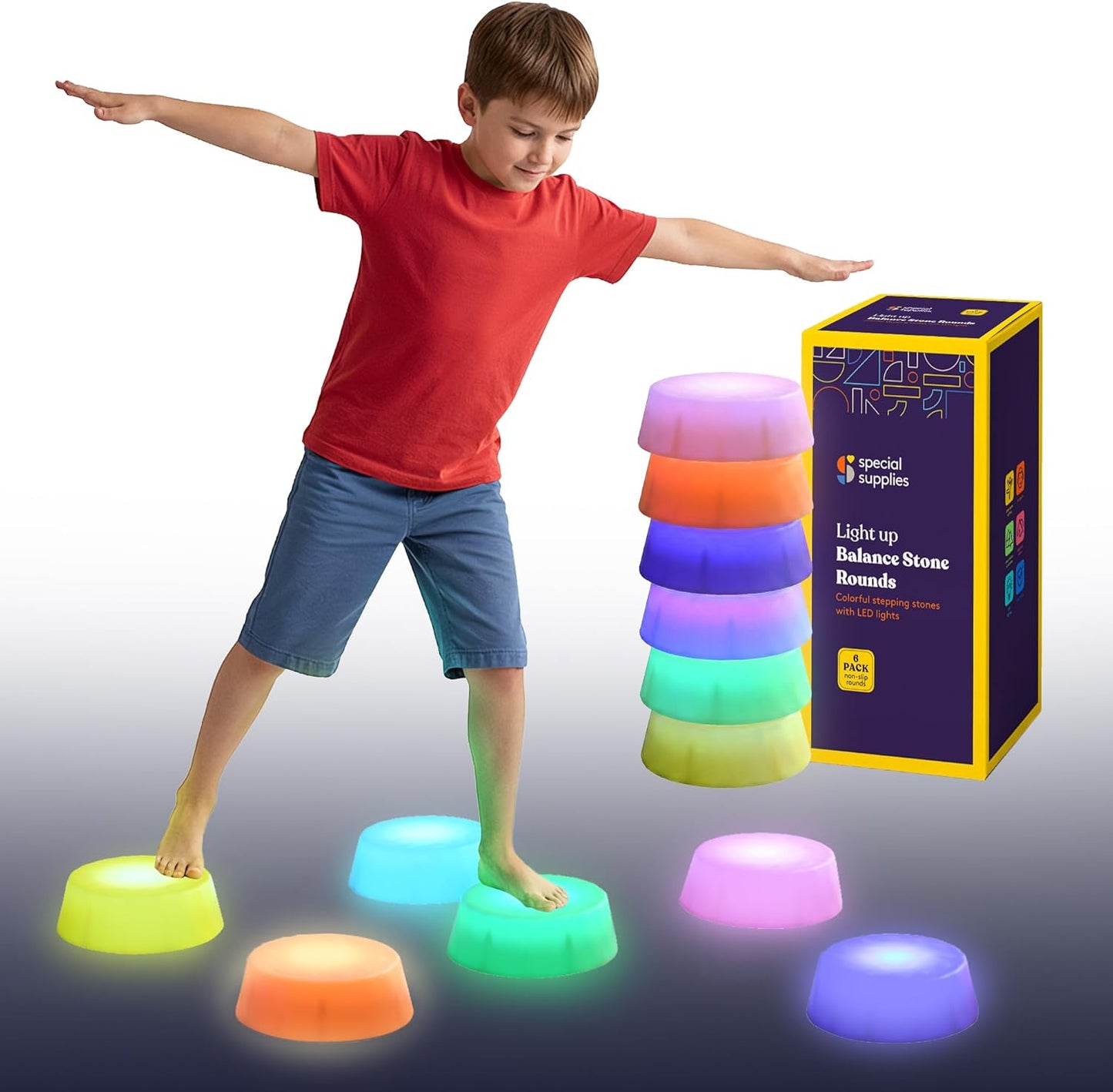Special Supplies LED Stepping Stones for Kids – Light-Up Balance Blocks – Promote Coordination, Balance, Strength for Toddlers & Children – Durable Non-Slip Rubber, Safe Indoor & Outdoor Play