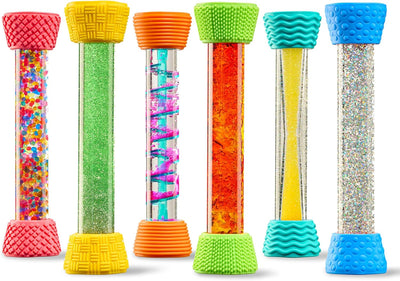 Special Supplies Liquid Motion Bubbler Toy Cool Tubes 6-Pack Colorful Hourglass Timer with Droplet Movement, Bedroom, Sensory Play, Cool Home or School, with Silicone Textured Covers