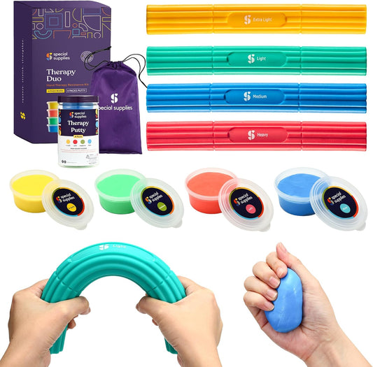 Special Supplies Physical Hand Therapy Kit, 4 Pack Putty, 3 Flexbars
