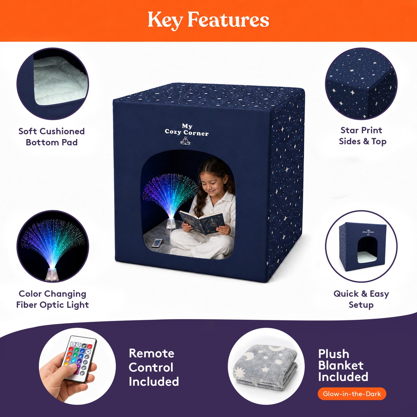 Special Supplies Blackout Sensory Tent for Kids,Calming Play Room with Fiber Optic Lamp and Glow-in-The-Dark Fuzzy Blanket