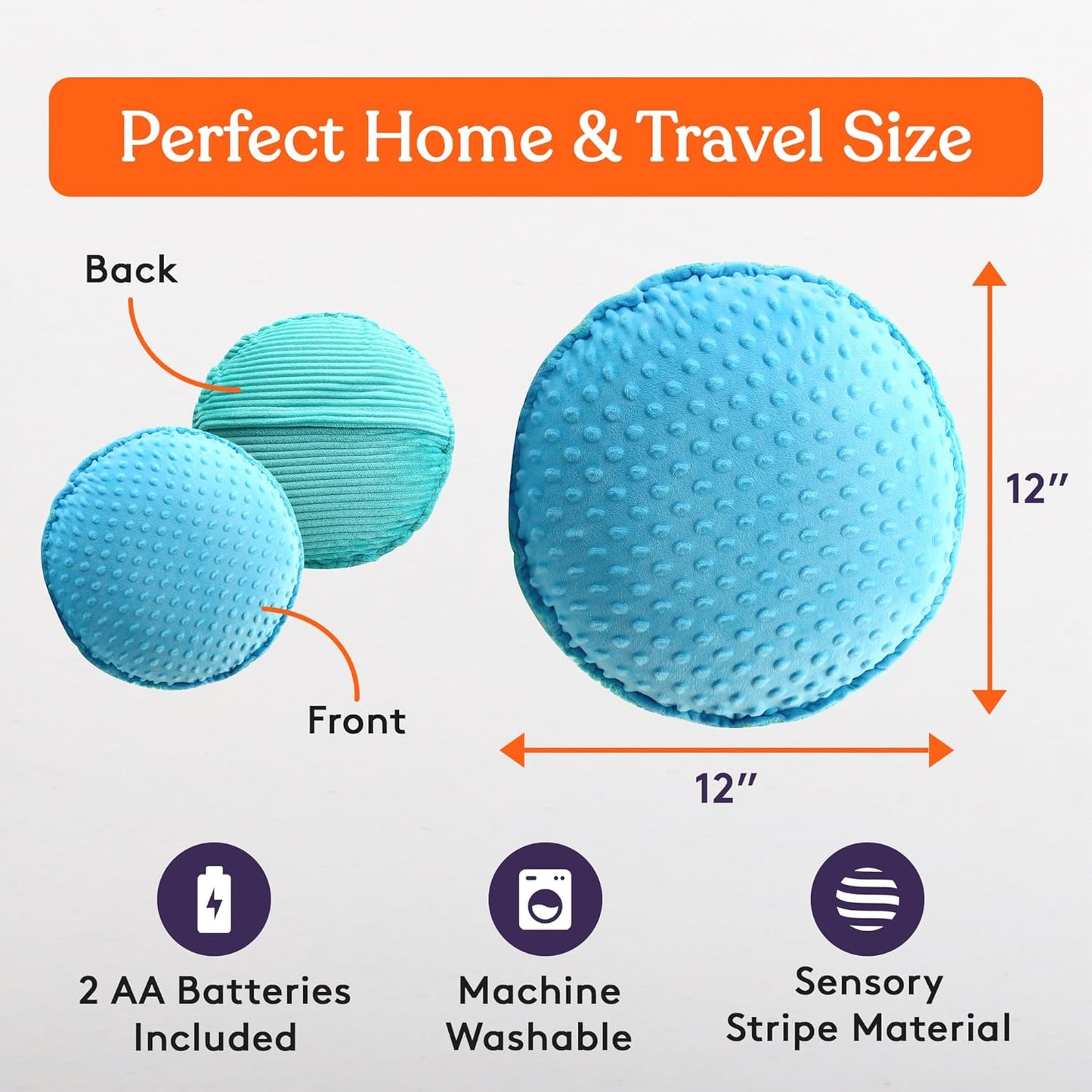 Special Supplies Vibrating Pillow Sensory Pressure Activated Calm for Kids and Adults, 14” Plush Soft Cover- Textured Therapy Stimulation Bumps, 3 Vibration Modes, Music & Voice Recording (Blue-Green)