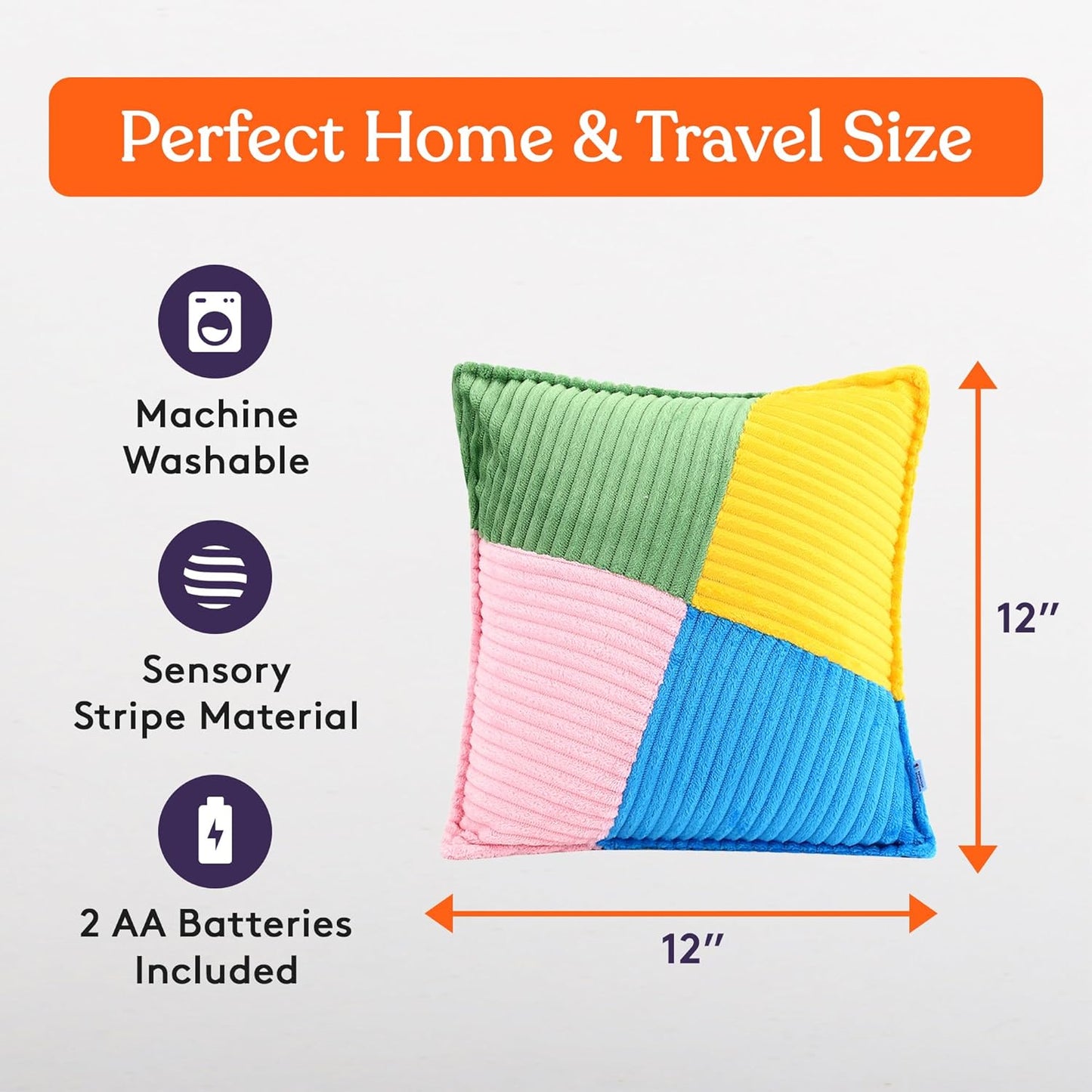 Special Supplies Vibrating Pillow Sensory Pressure Activated Calm for Kids and Adults, 13” Plush Soft Cover with Textured Therapy Stimulation Bumps- 3 Vibration Modes, Music & Voice Recording