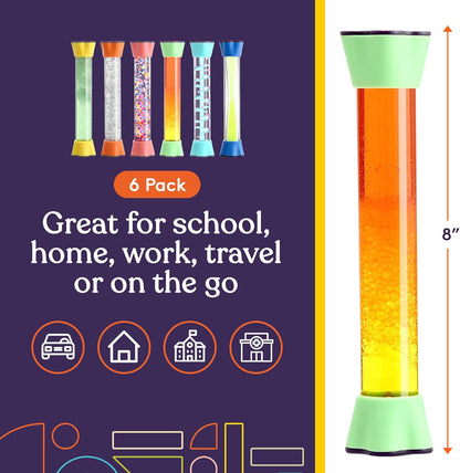 Special Supplies Liquid Motion Bubbler Toy Cool Tubes 6-Pack Colorful Hourglass Timer with Droplet Movement, Bedroom, Sensory Play, Cool Home or School