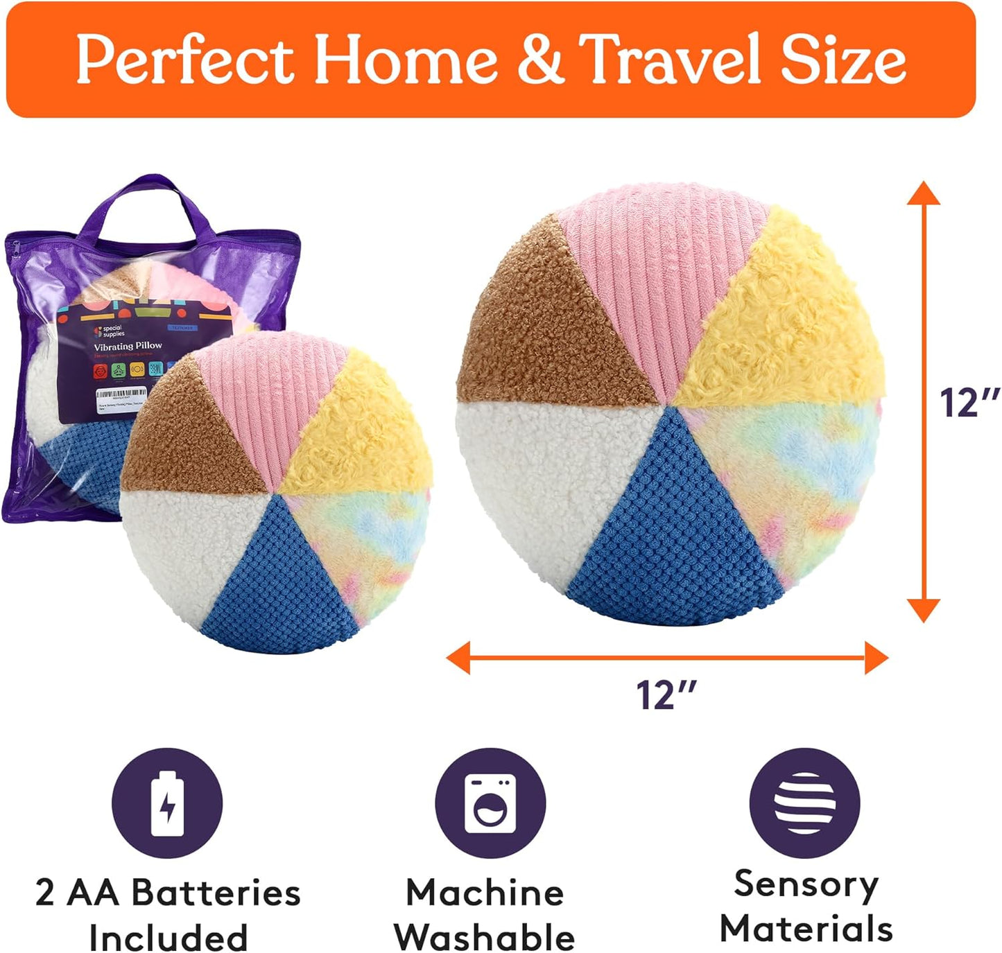 Special Supplies Vibrating Pillow Sensory Pressure Activated Calm for Kids and Adults, 14” Plush Minky Soft Cover with Textured Therapy Stimulation Bumps- 3 Vibration Modes, Music & Voice Recording