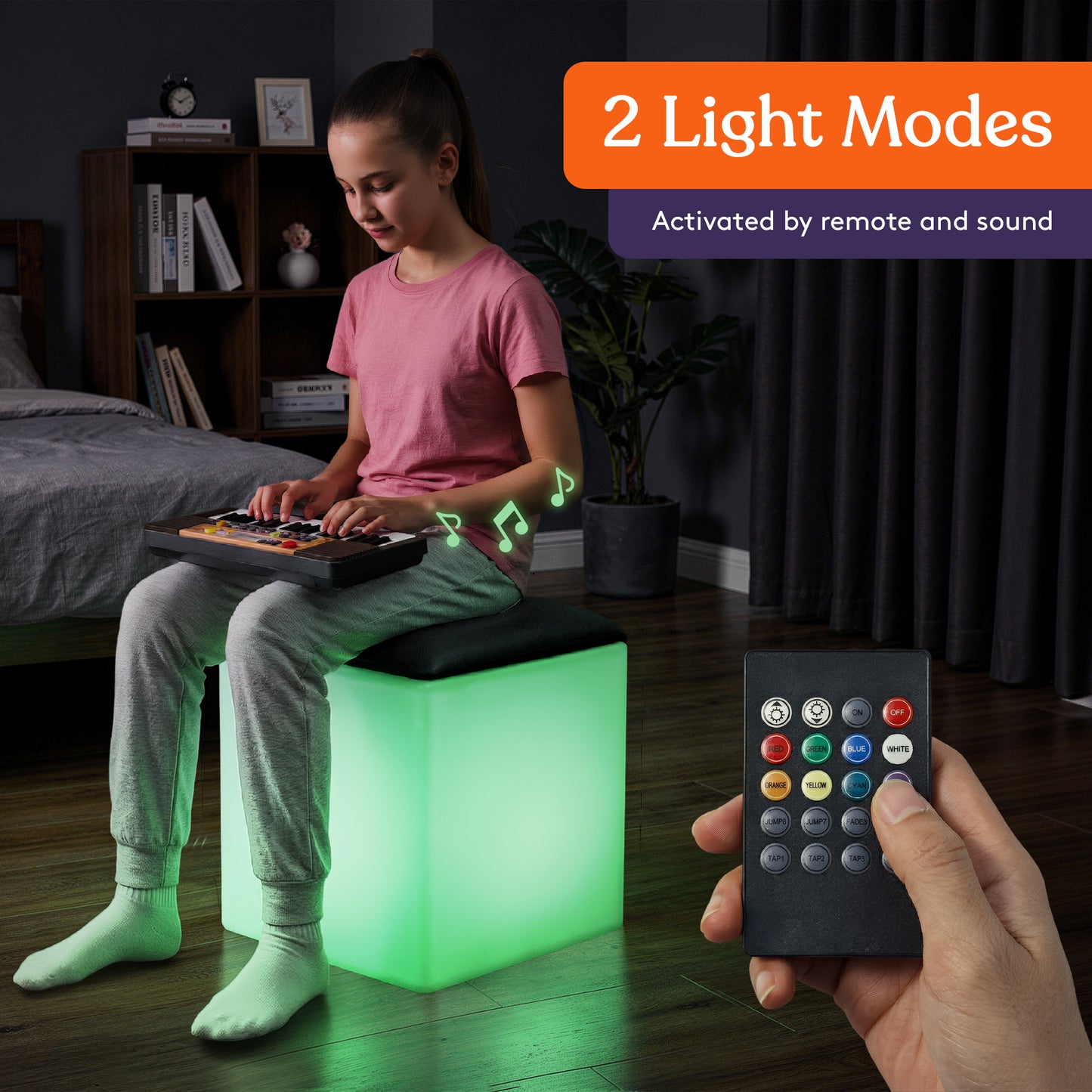 Special Supplies LED Cube Light‑Up Chair/Table Set – Color Changing Glow Cube Furniture, Mood Lighting, RGB LED Seat/Table for Sensory Play, Home and School (16")
