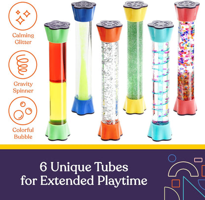 Special Supplies Liquid Motion Bubbler Toy Cool Tubes 6-Pack Colorful Hourglass Timer with Droplet Movement, Bedroom, Sensory Play, Cool Home or School