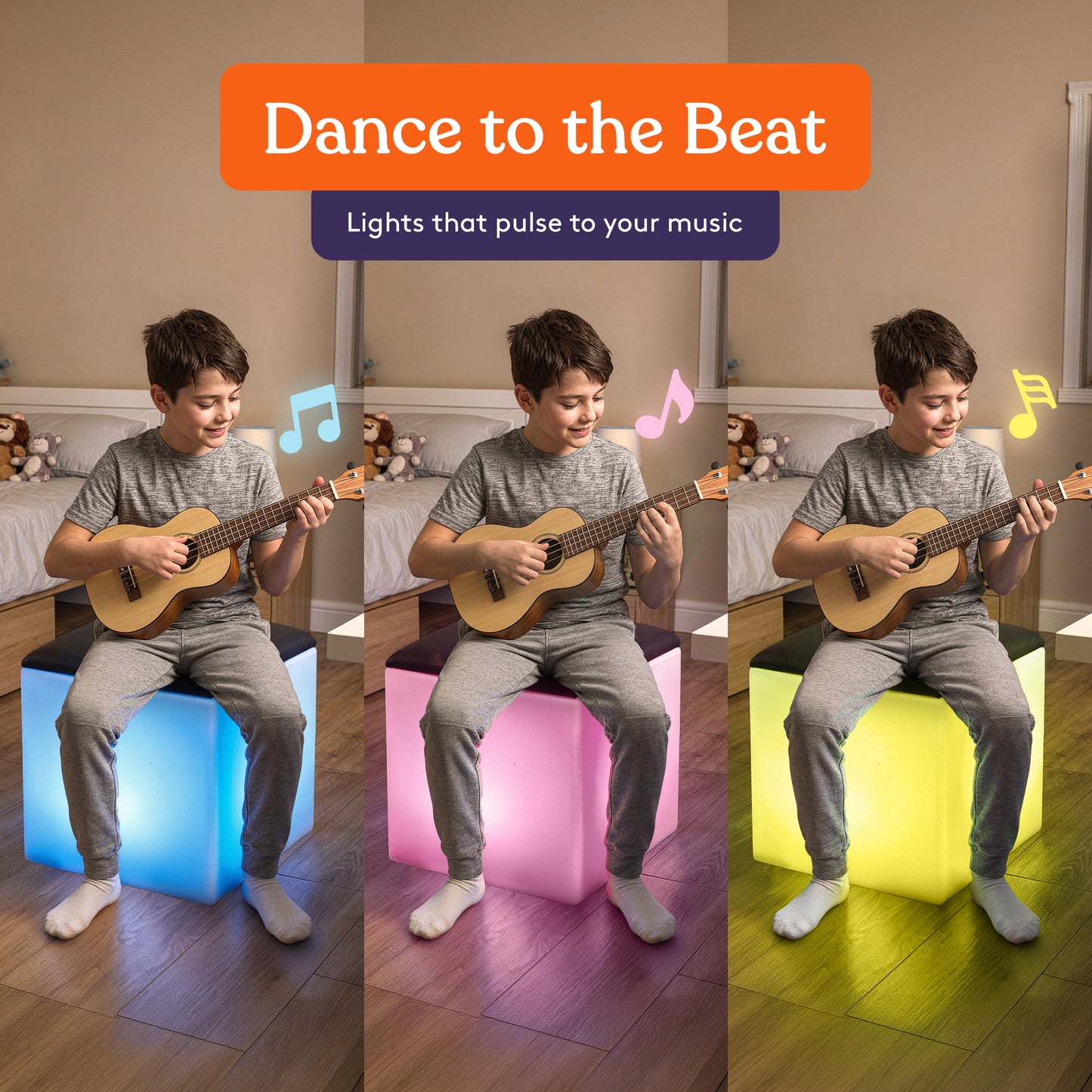 Special Supplies LED Cube Light‑Up Chair/Table Set – Color Changing Glow Cube Furniture, Mood Lighting, RGB LED Seat/Table for Sensory Play, Home and School (16")
