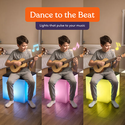 Special Supplies LED Cube Light‑Up Chair/Table Set – Color Changing Glow Cube Furniture, Mood Lighting, RGB LED Seat/Table for Sensory Play, Home and School (16")