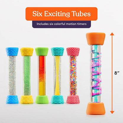 Special Supplies Liquid Motion Bubbler Toy Cool Tubes 6-Pack Colorful Hourglass Timer with Droplet Movement, Bedroom, Sensory Play, Cool Home or School, with Silicone Textured Covers