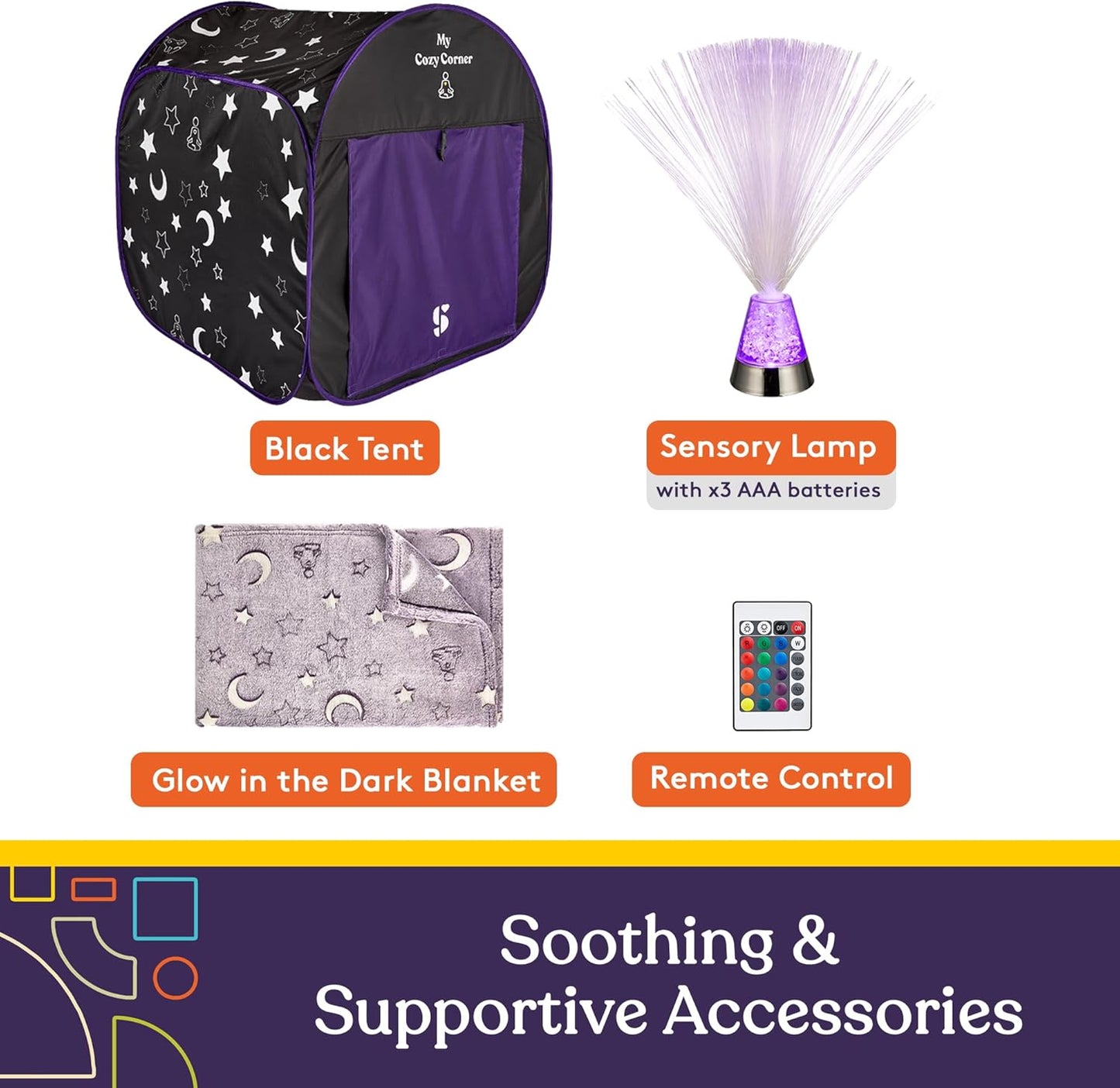 Blackout Sensory Tent for Kids, Pop Up Calming Play Room with Fiber Optic Lamp and Glow-in-The-Dark Fuzzy Blanket