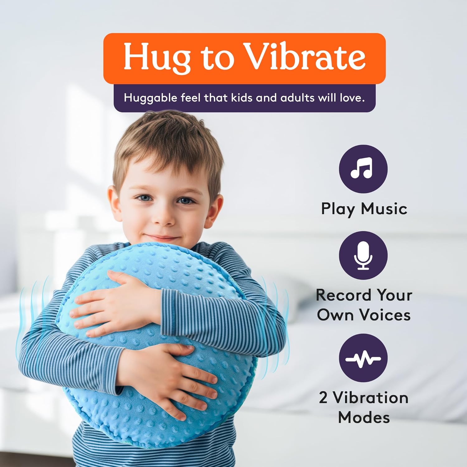 Special Supplies Vibrating Pillow Sensory Pressure Activated Calm for Kids and Adults, 14” Plush Soft Cover- Textured Therapy Stimulation Bumps, 3 Vibration Modes, Music & Voice Recording