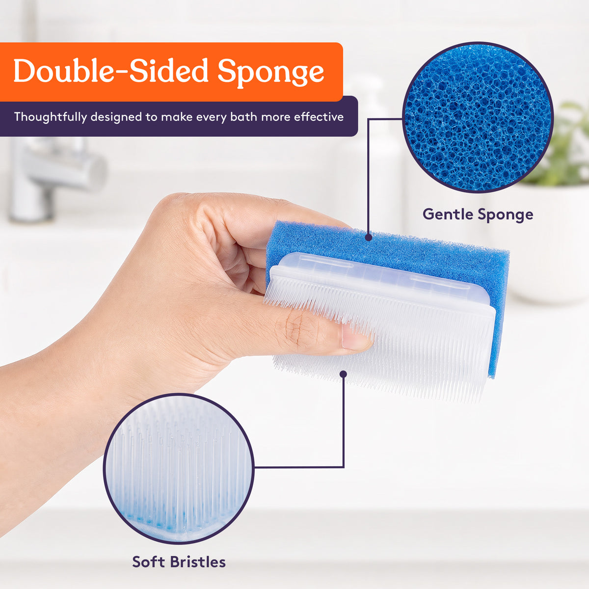 Special Supplies Baby Bath Sponges Soft Foam Sensory Scrubber with Cradle Cap Bristle Brush - Body, Hair, and Scalp Cleaning - Gentle on Infant, Toddler Sensitive Skin - Great Sensory Feel