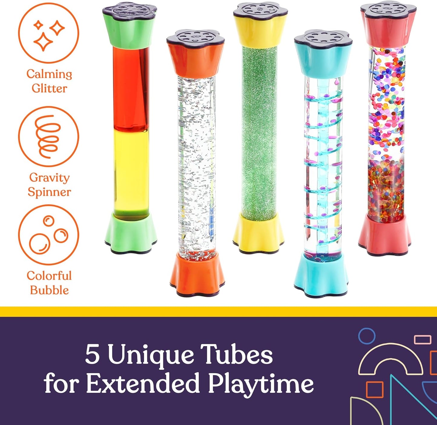 Liquid Motion Bubbler Toy Cool Tubes 5-Pack Colorful Hourglass Timer with Droplet Movement, Bedroom, Sensory Play, Cool Home or School