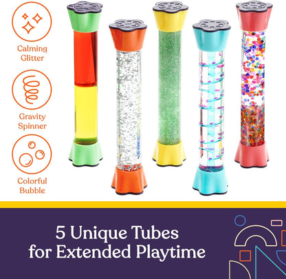 Liquid Motion Bubbler Toy Cool Tubes 5-Pack Colorful Hourglass Timer with Droplet Movement, Bedroom, Sensory Play, Cool Home or School