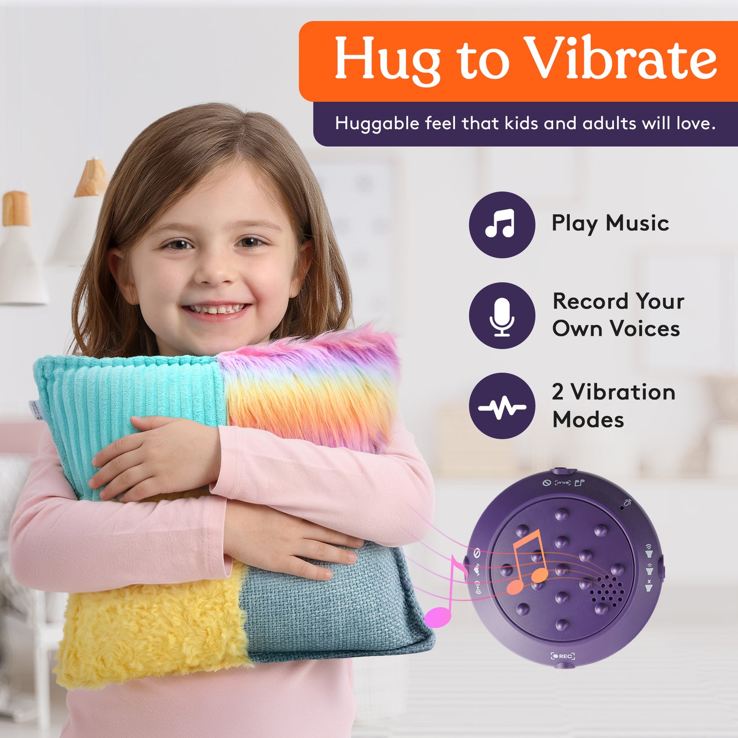 Special Supplies Vibrating Pillow Sensory Pressure Activated Calm for Kids and Adults, 13” Plush Soft Cover with Multi Textured Therapy Stimulation Bumps -3 Vibration Modes, Music & Voice Recording