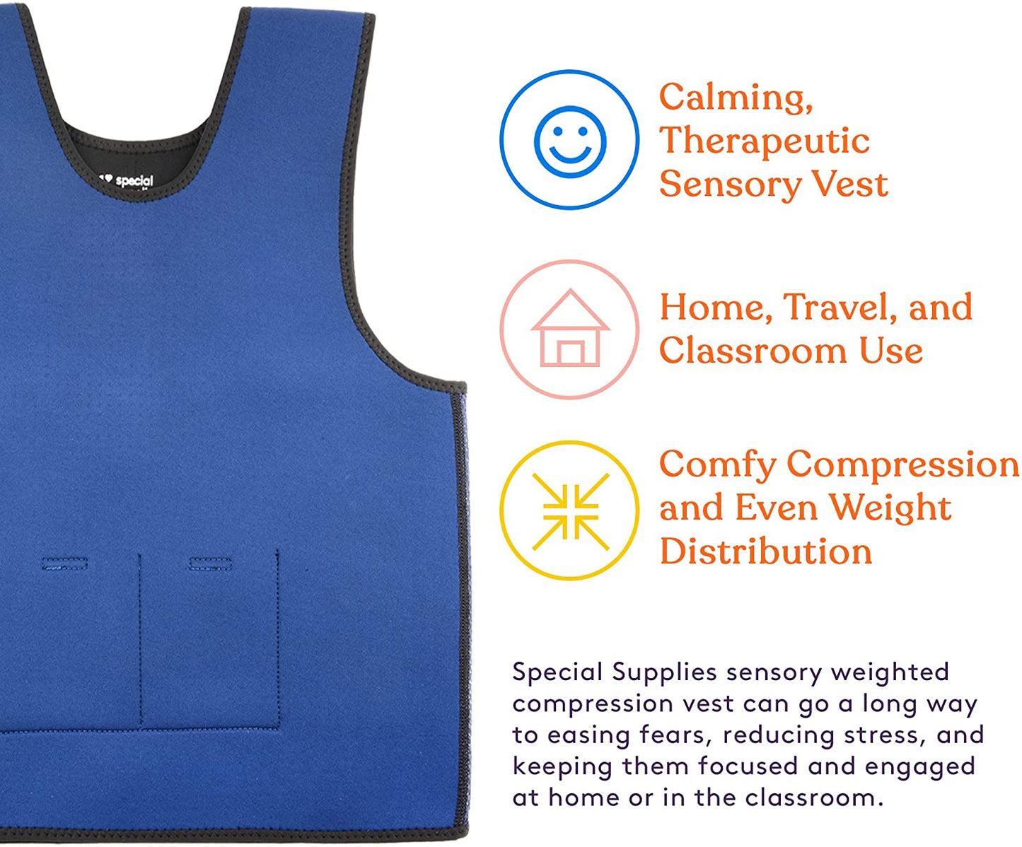 WEIGHTED - Sensory Compression Vest for Kids with Processing Disorders ADHD and Autism Calming and Supportive with Adjustable Weight Fit