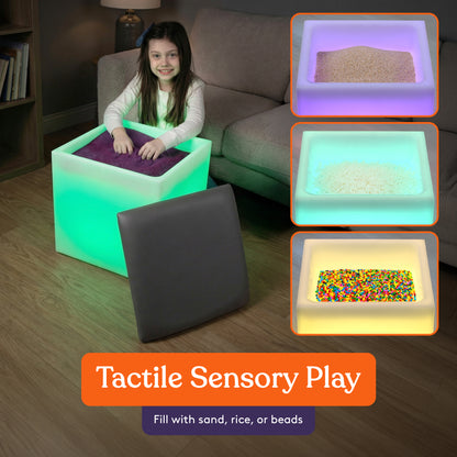 Special Supplies LED Cube Light‑Up Chair/Table Set – Color Changing Glow Cube Furniture, Mood Lighting, RGB LED Seat/Table for Sensory Play, Home and School (16")