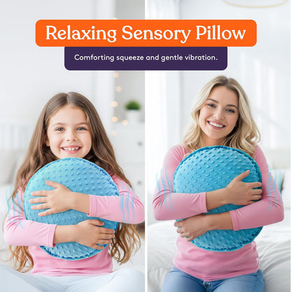 Special Supplies Vibrating Pillow Sensory Pressure Activated Calm for Kids and Adults, 14” Plush Soft Cover- Textured Therapy Stimulation Bumps, 3 Vibration Modes, Music & Voice Recording (Blue-Green)