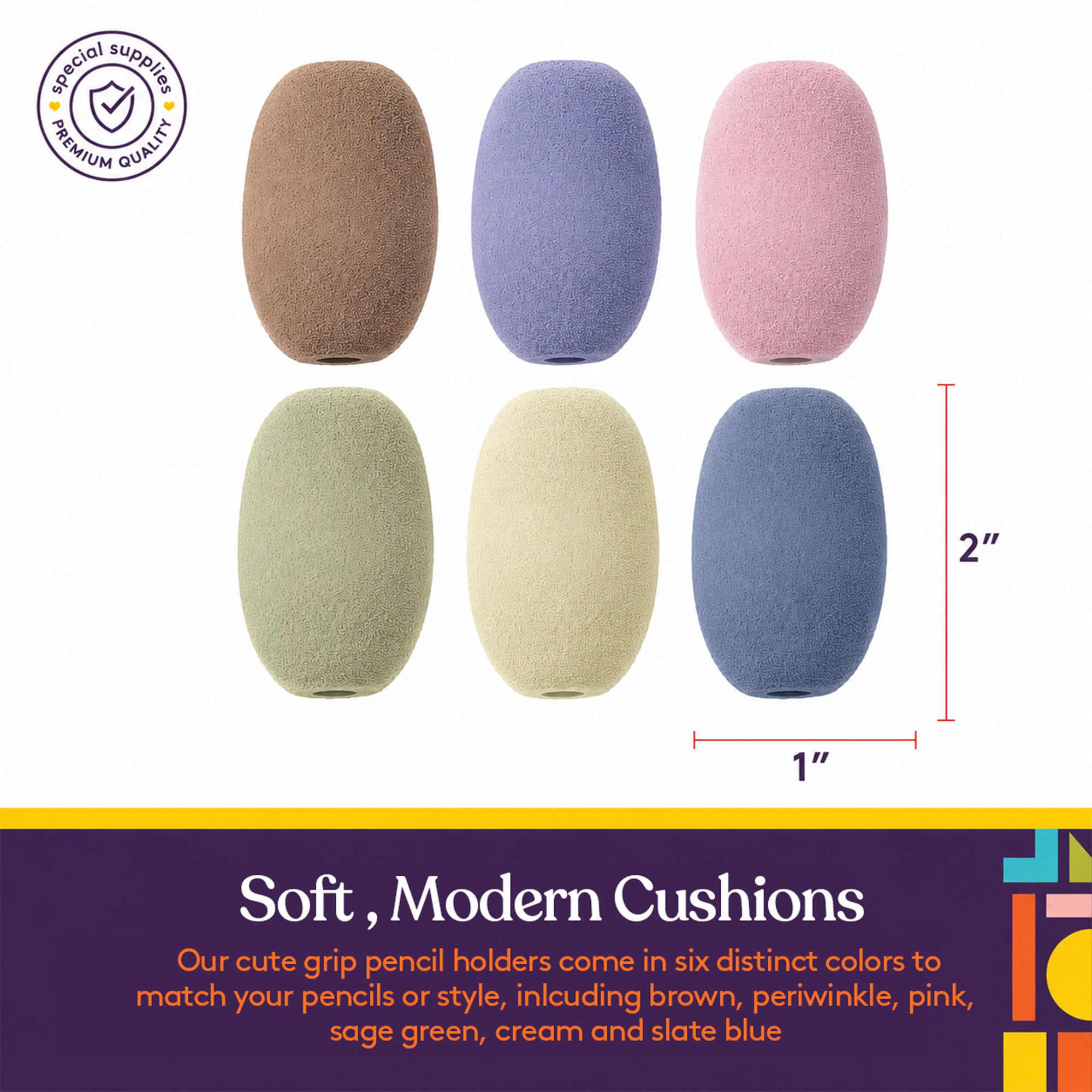 Pencil Grips for Kids & Adults, Egg-Shaped Ergonomic Writing Holders - 6 Pack- Pastel
