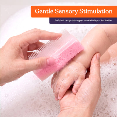 Special Supplies Baby Bath Sponges Soft Foam Sensory Scrubber with Cradle Cap Bristle Brush - Body, Hair, and Scalp Cleaning - Gentle on Infant, Toddler Sensitive Skin - Great Sensory Feel