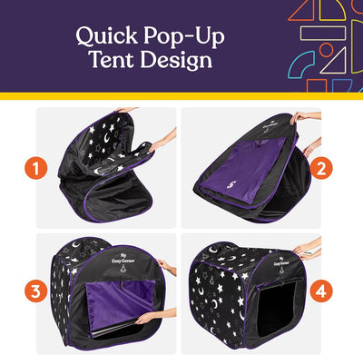 Blackout Sensory Tent for Kids, Pop Up Calming Play Room with Fiber Optic Lamp and Glow-in-The-Dark Fuzzy Blanket