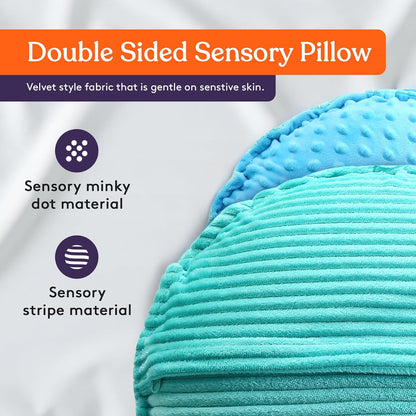 Special Supplies Vibrating Pillow Sensory Pressure Activated Calm for Kids and Adults, 14” Plush Soft Cover- Textured Therapy Stimulation Bumps, 3 Vibration Modes, Music & Voice Recording (Blue-Green)