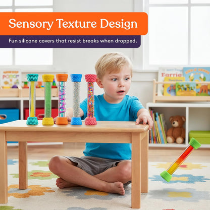 Special Supplies Liquid Motion Bubbler Toy Cool Tubes 6-Pack Colorful Hourglass Timer with Droplet Movement, Bedroom, Sensory Play, Cool Home or School, with Silicone Textured Covers