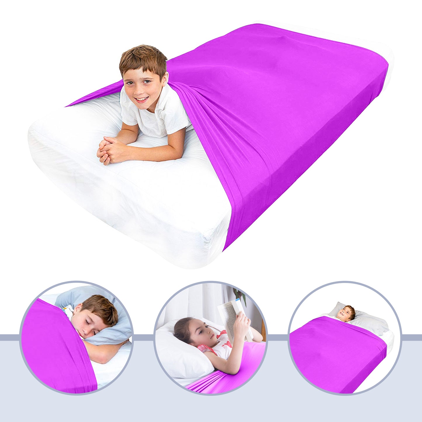 Sensory Bed Sheet for Kids Compression Alternative to Weighted Blankets - Purple