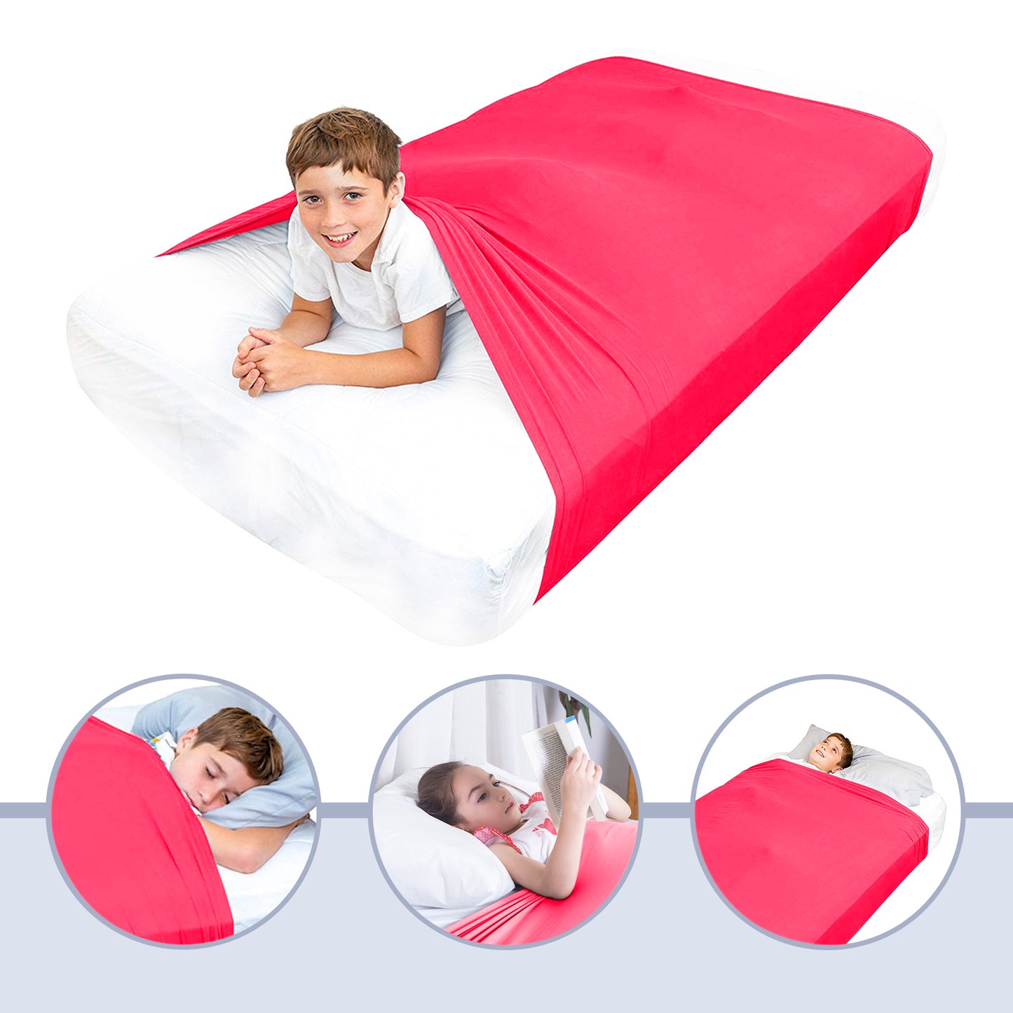 Sensory Bed Sheet for Kids Compression Alternative to Weighted Blankets - Red