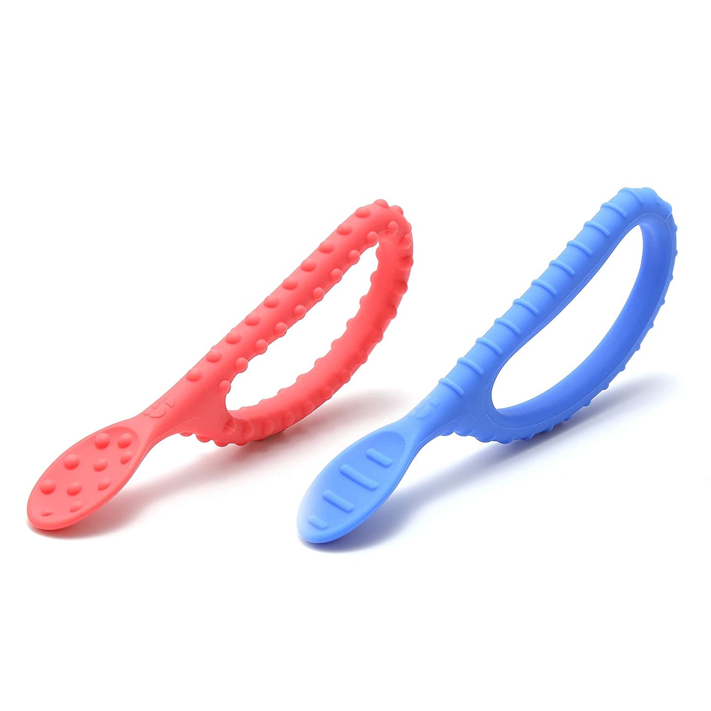 Special Supplies Duo Spoon Loops Oral Motor Therapy Tools, 2 Pack, Textured Stimulation and Sensory Input Treatment for Babies, Toddlers or Kids, BPA Free Silicone with Flexible, Easy Handle-Red & Blue