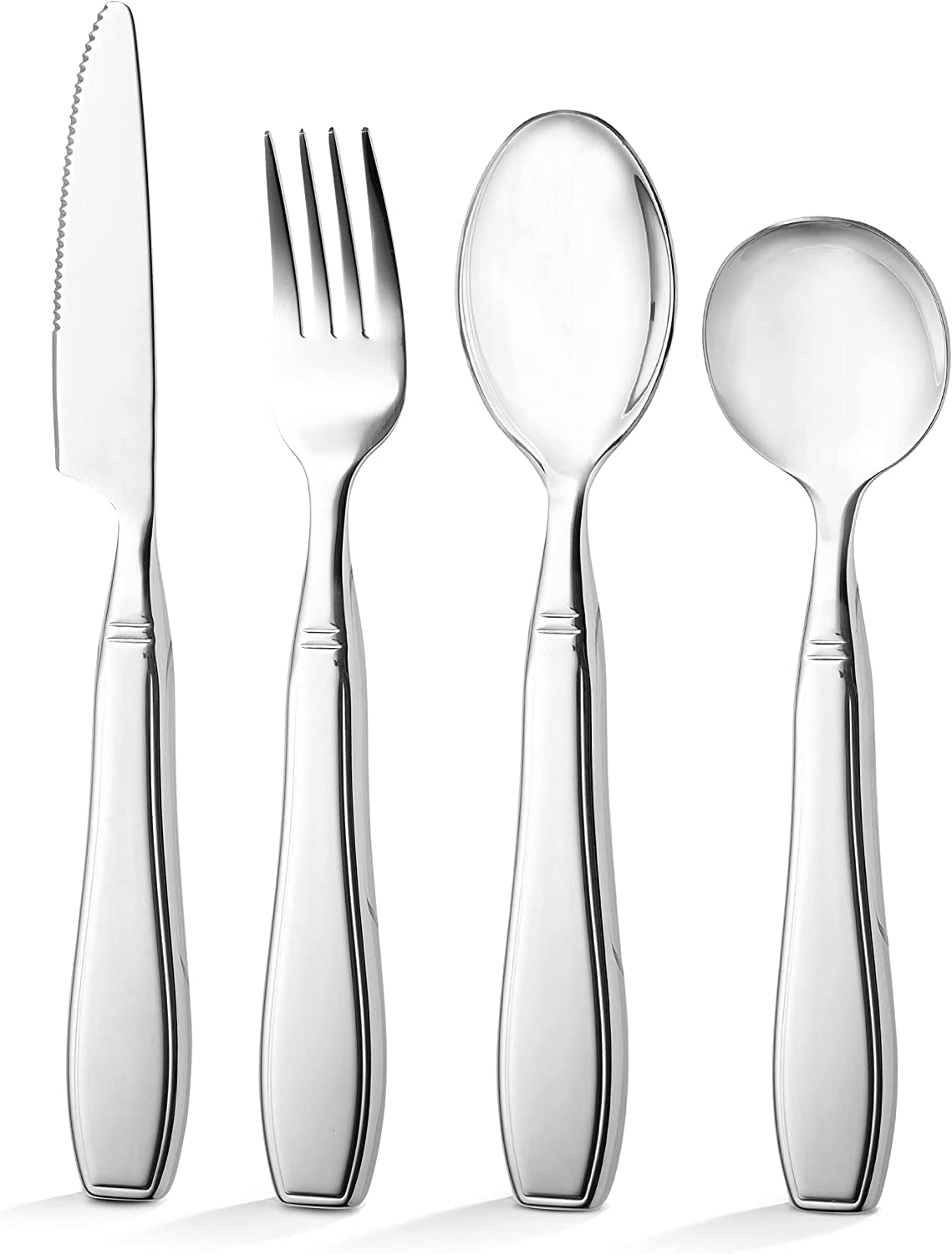 Adaptive Utensils - WEIGHTED 7 oz. Arthritis Aid Silverware - Easy Grip for Shaking, Elderly & Trembling Hands - Stainless Steel Spoons, Fork & Knife