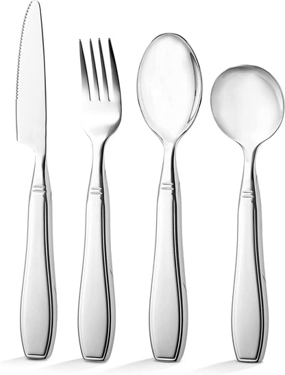 Adaptive Utensils - WEIGHTED 7 oz. Arthritis Aid Silverware - Easy Grip for Shaking, Elderly & Trembling Hands - Stainless Steel Spoons, Fork & Knife