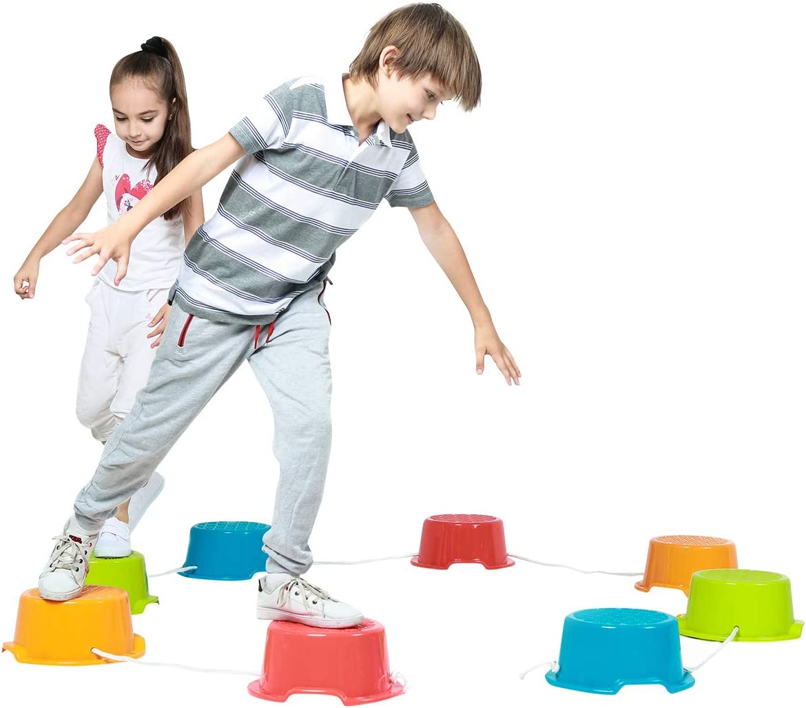 Balance Buckets Stepping Stones for Kids, 8 Pc. Set, Non-Slip Textured Surface and Slip Resistant Floor Rubber Edges