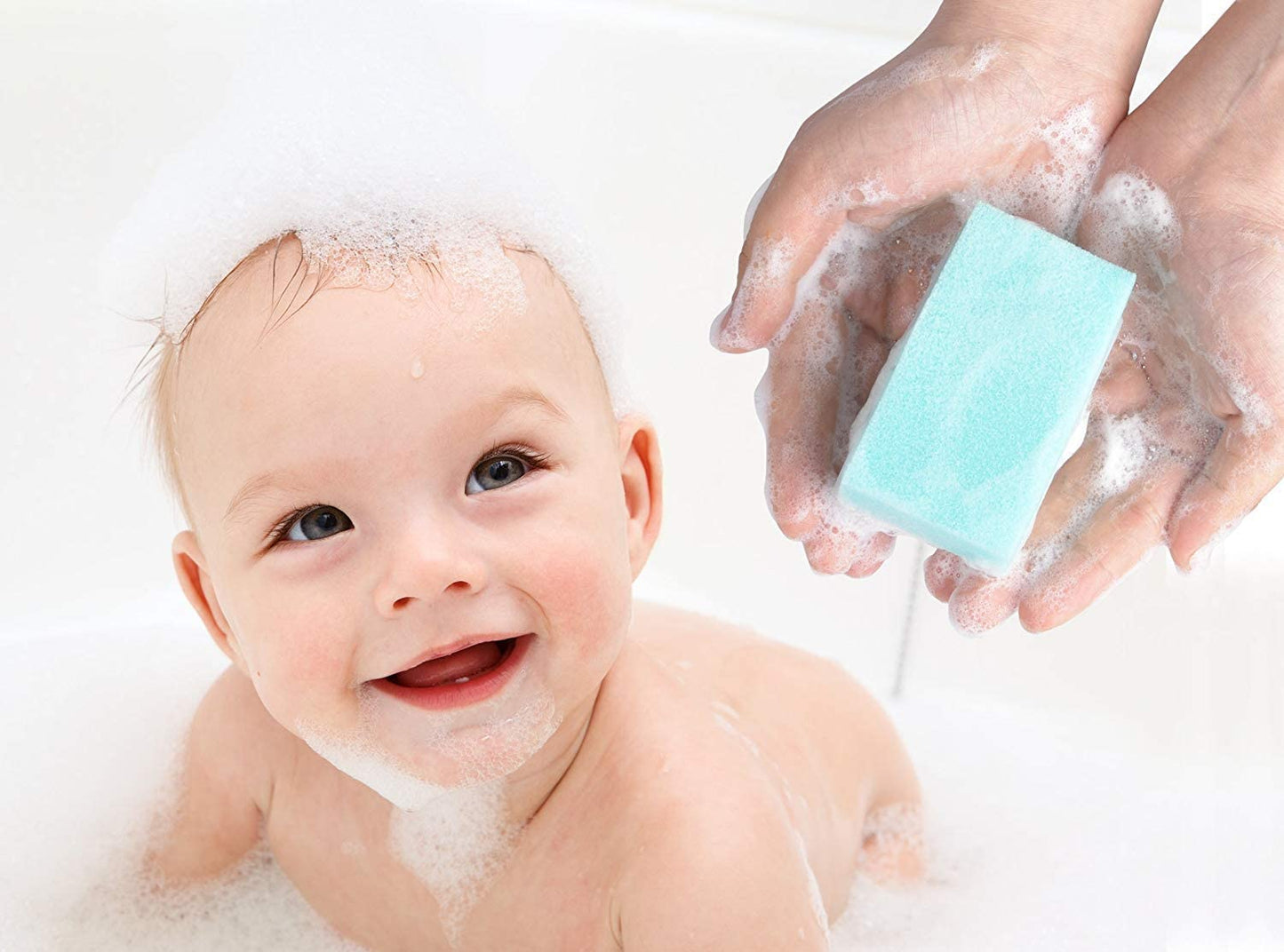 Baby Bath Sponge (12-Pack) Soft Foam Scrubber with Cradle Cap Bristle Brush - Body, Hair, and Scalp Cleaning - Gentle on Infants