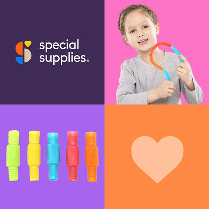 Special Supplies 30-Pack Fun Pull and Stretch Tubes for Kids - Pop, Bend, Build, and Connect Toy, Provide Tactile and Auditory Sensory Play, Colorful, Heavy-Duty Plastic (TINY)