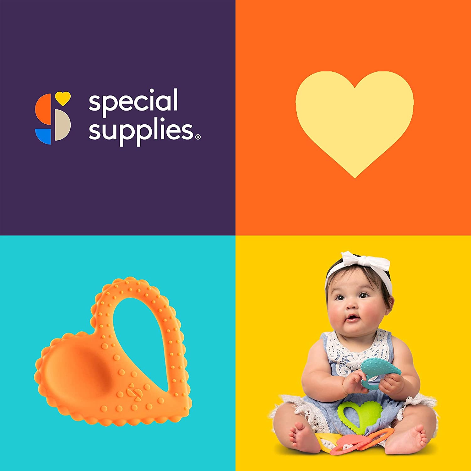 Teether-Heart Spoon 3-Pack - Blue, Orange, Green
