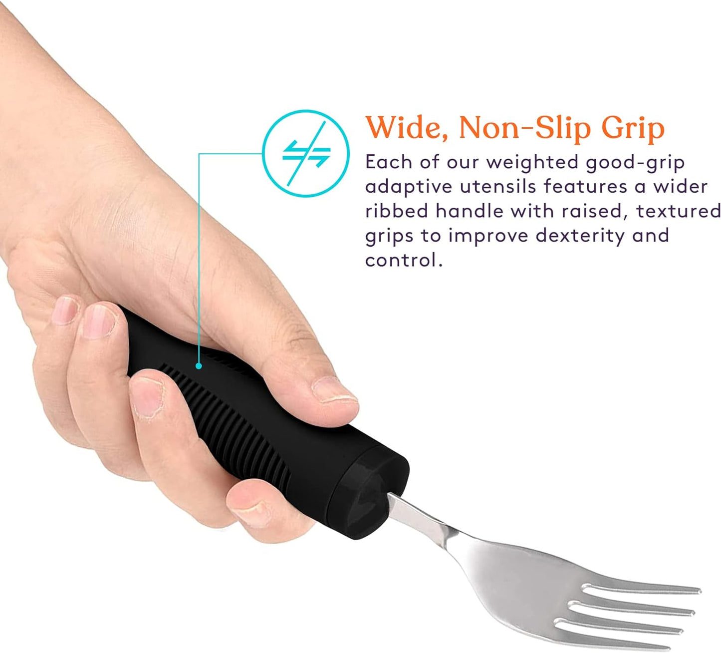 Adaptive Utensils - Weighted and Bendable 6 oz. Arthritis Aid Silverware - Easy Grip for Shaking, Elderly & Trembling Hands - Stainless Steel Spoons, Fork & Knife - Black