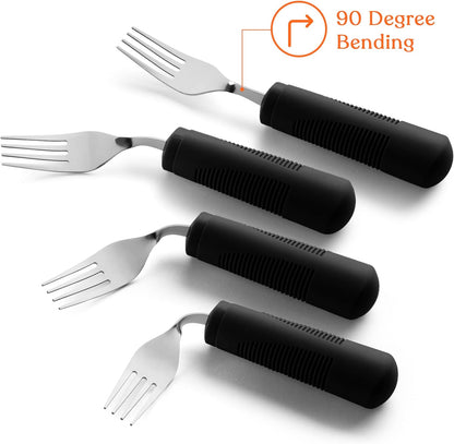 Adaptive Utensils - Weighted and Bendable 6 oz. Arthritis Aid Silverware - Easy Grip for Shaking, Elderly & Trembling Hands - Stainless Steel Spoons, Fork & Knife - Black