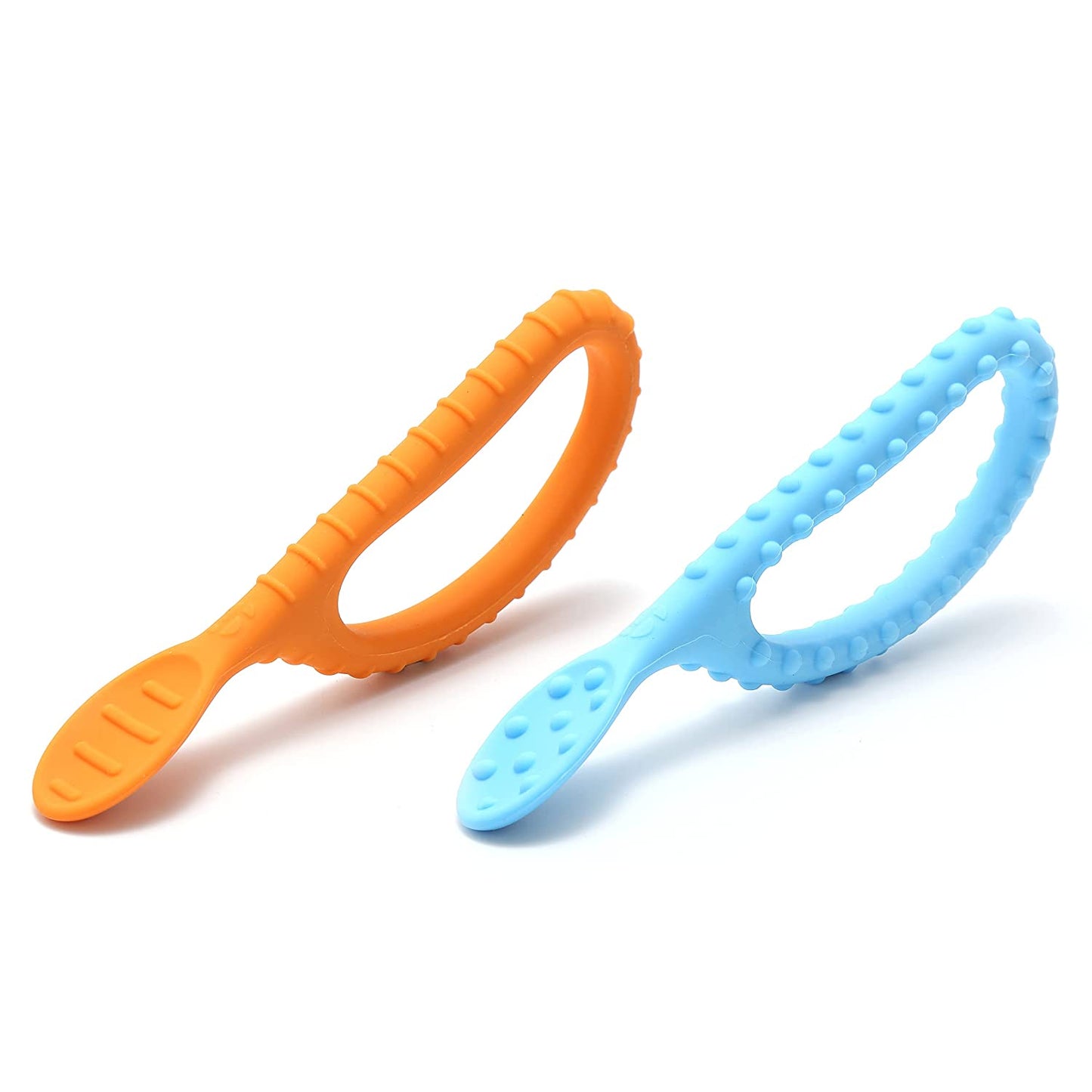 Special Supplies Duo Spoon Loops Oral Motor Therapy Tools, 2 Pack, Textured Stimulation and Sensory Input Treatment for Babies, Toddlers or Kids, BPA Free Silicone with Flexible, Easy Handle-Blue & Orange