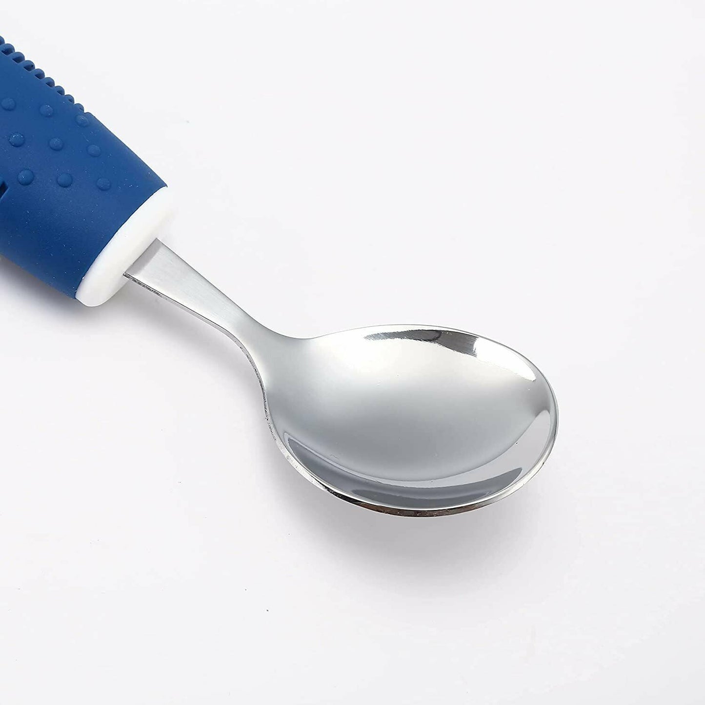 Adaptive Utensils (5-Piece Kitchen Set) Wide, Non-Weighted, Non-Slip Handles for Hand Tremors, Arthritis, Parkinson?s or Elderly Use - Stainless Steel Knives, Fork, Spoons - Blue