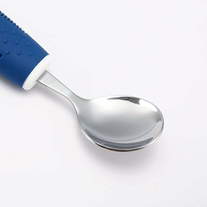 Adaptive Utensils (5-Piece Kitchen Set) Wide, Non-Weighted, Non-Slip Handles for Hand Tremors, Arthritis, Parkinson?s or Elderly Use - Stainless Steel Knives, Fork, Spoons - Blue