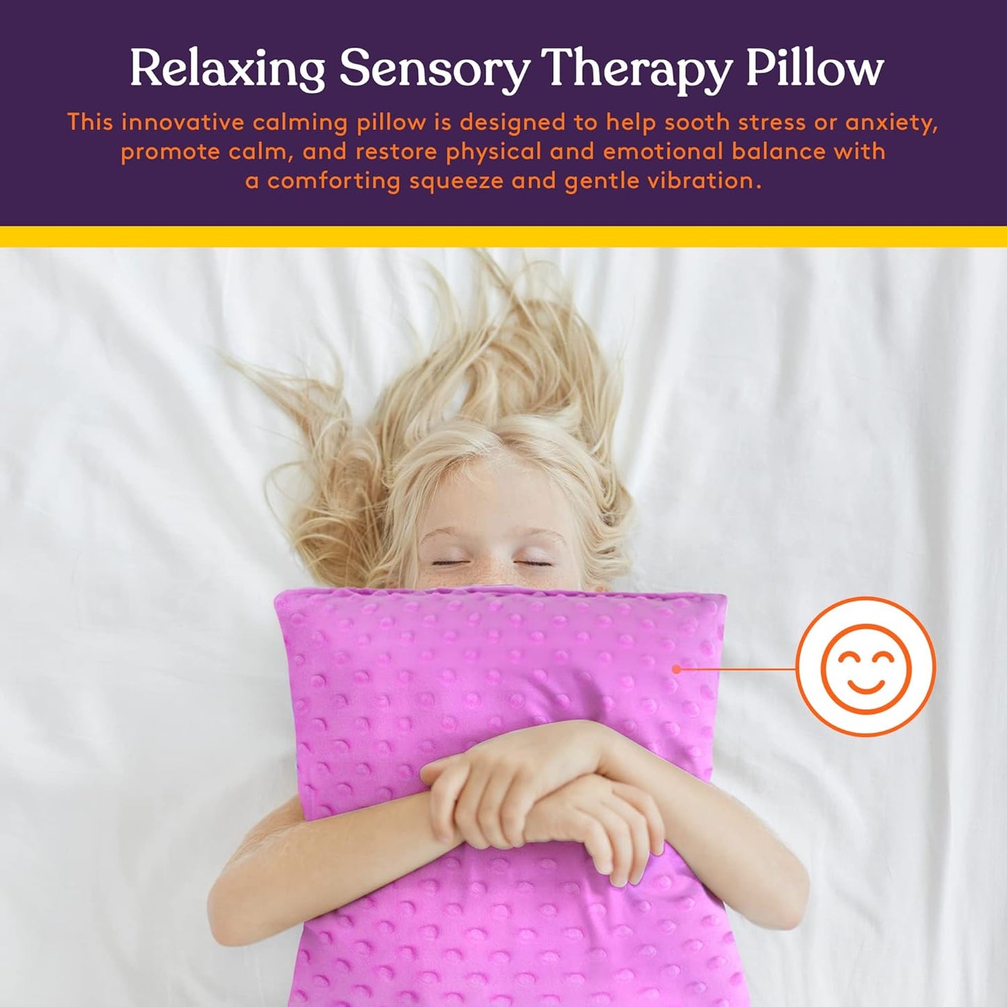Sensory Vibrating Pillow for Kids and Adults 12" Plush Velvet Soft Cover with Textured Therapy Stimulation  HUG TO ACTIVATE   Purple